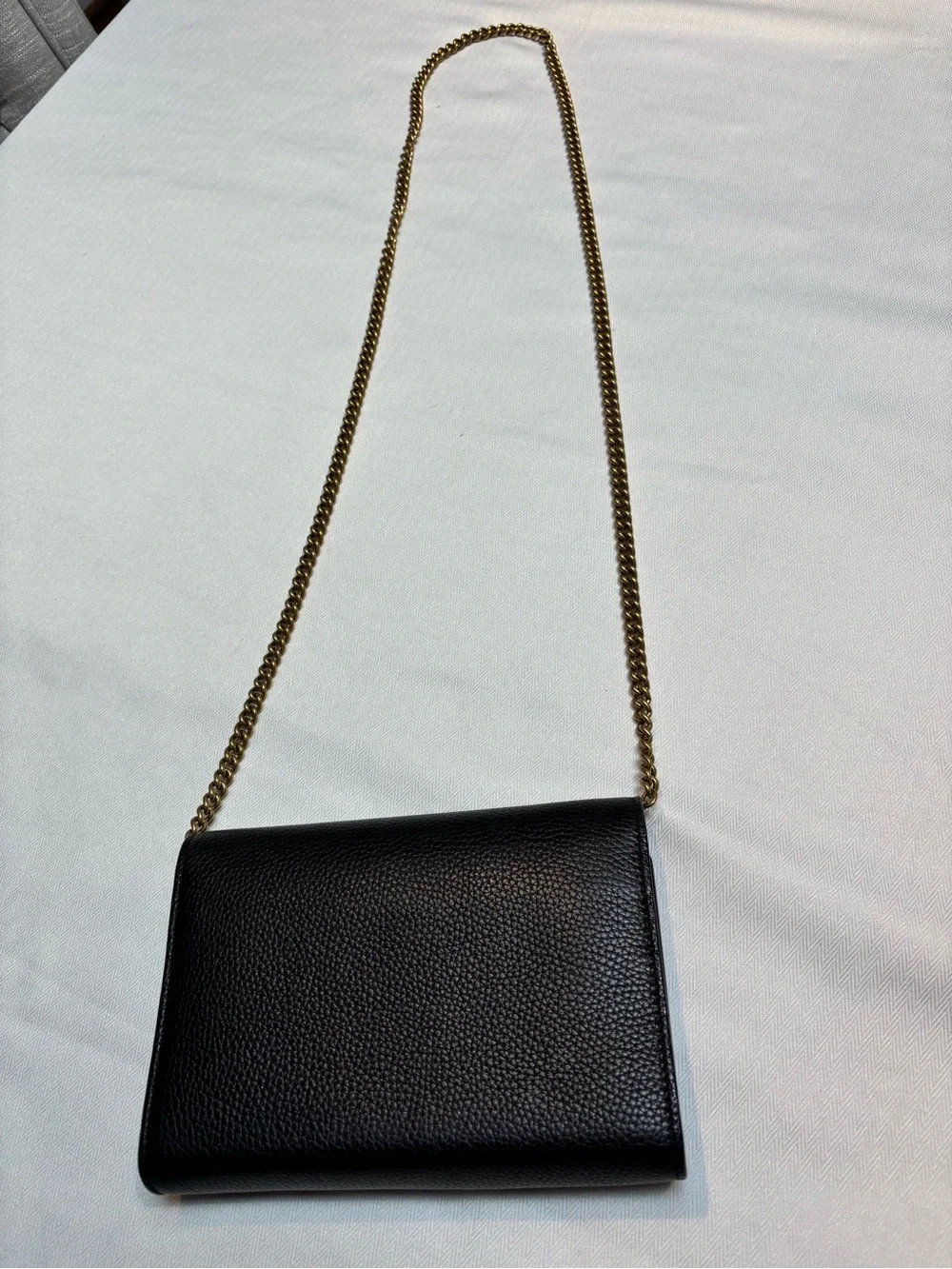 Gucci Black Leather Crossbody wallet on chain with Gold GG Chain - Picture 2 of 5